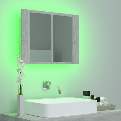 Armoire de toilette LED avec miroir de salle de bain gris béton 60x12x45 cm acrylique