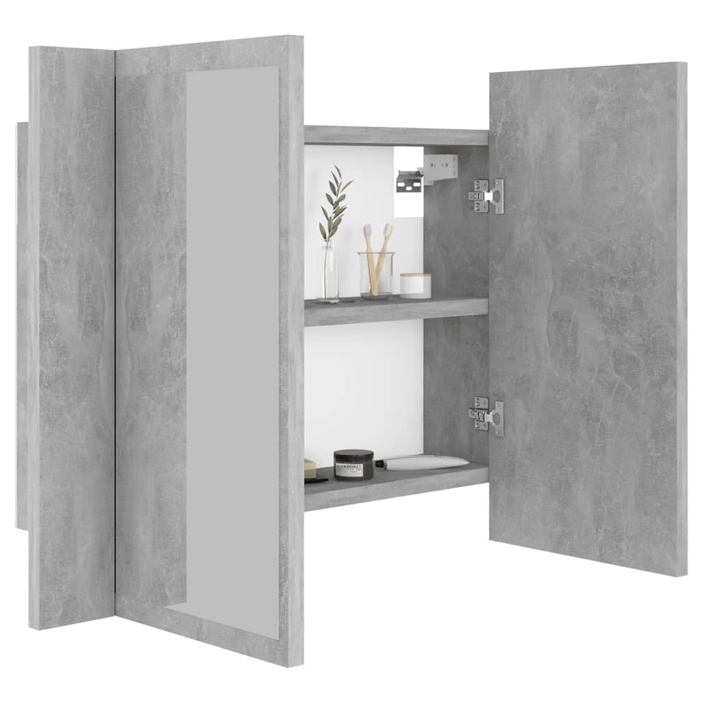 Armoire de toilette LED avec miroir de salle de bain gris béton 60x12x45 cm acrylique