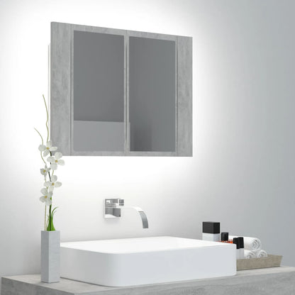 Armoire de toilette LED avec miroir de salle de bain gris béton 60x12x45 cm acrylique