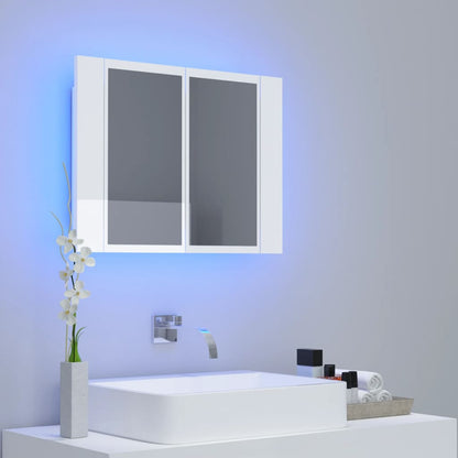 Armoire de toilette LED avec miroir blanc brillant 60x12x45 cm acrylique