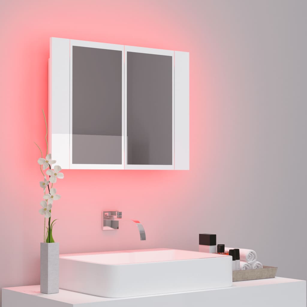 Armoire de toilette LED avec miroir blanc brillant 60x12x45 cm acrylique