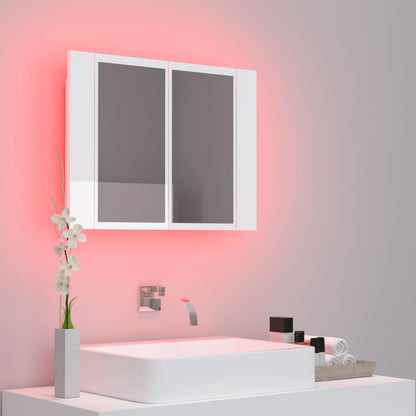 Armoire de toilette LED avec miroir blanc brillant 60x12x45 cm acrylique