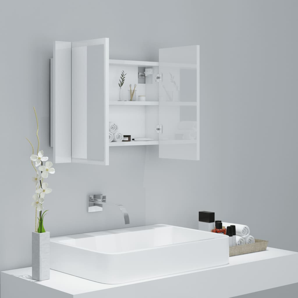 Armoire de toilette LED avec miroir blanc brillant 60x12x45 cm acrylique