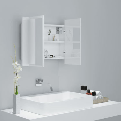 Armoire de toilette LED avec miroir blanc brillant 60x12x45 cm acrylique