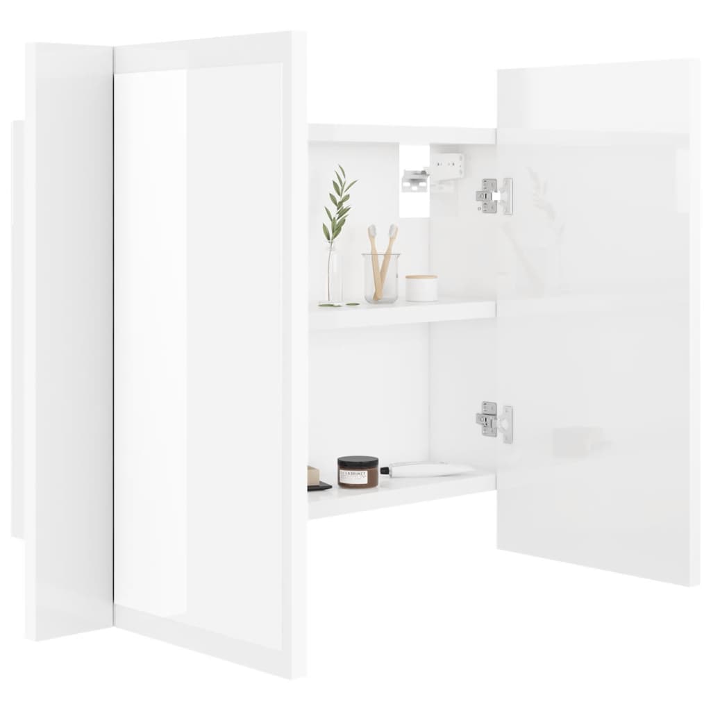 Armoire de toilette LED avec miroir blanc brillant 60x12x45 cm acrylique