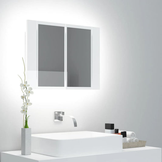 Armoire de toilette LED avec miroir blanc brillant 60x12x45 cm acrylique