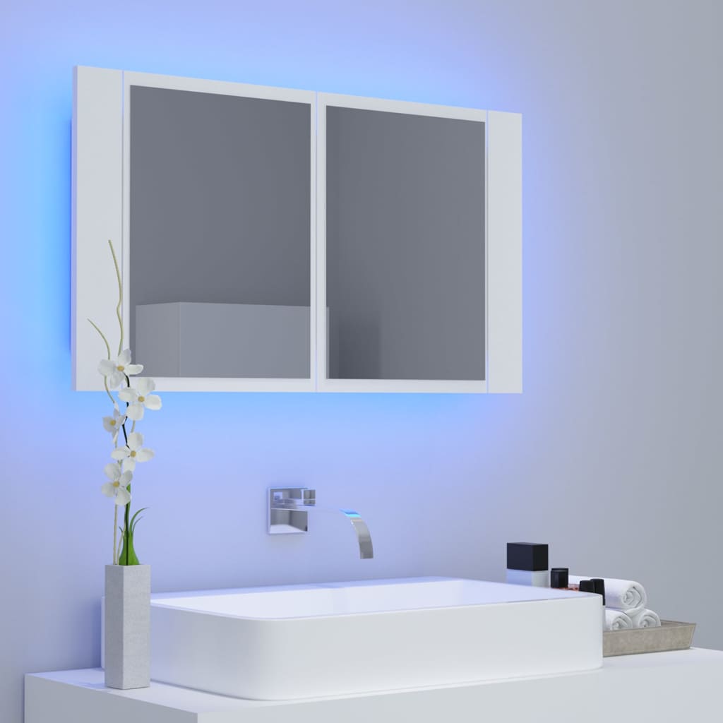 Armoire de toilette LED avec miroir blanc 80x12x45 cm acrylique