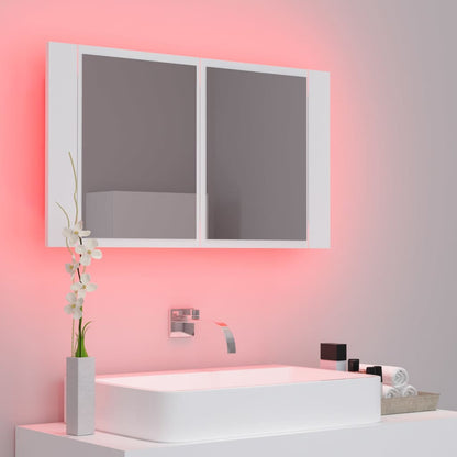 Armoire de toilette LED avec miroir blanc 80x12x45 cm acrylique