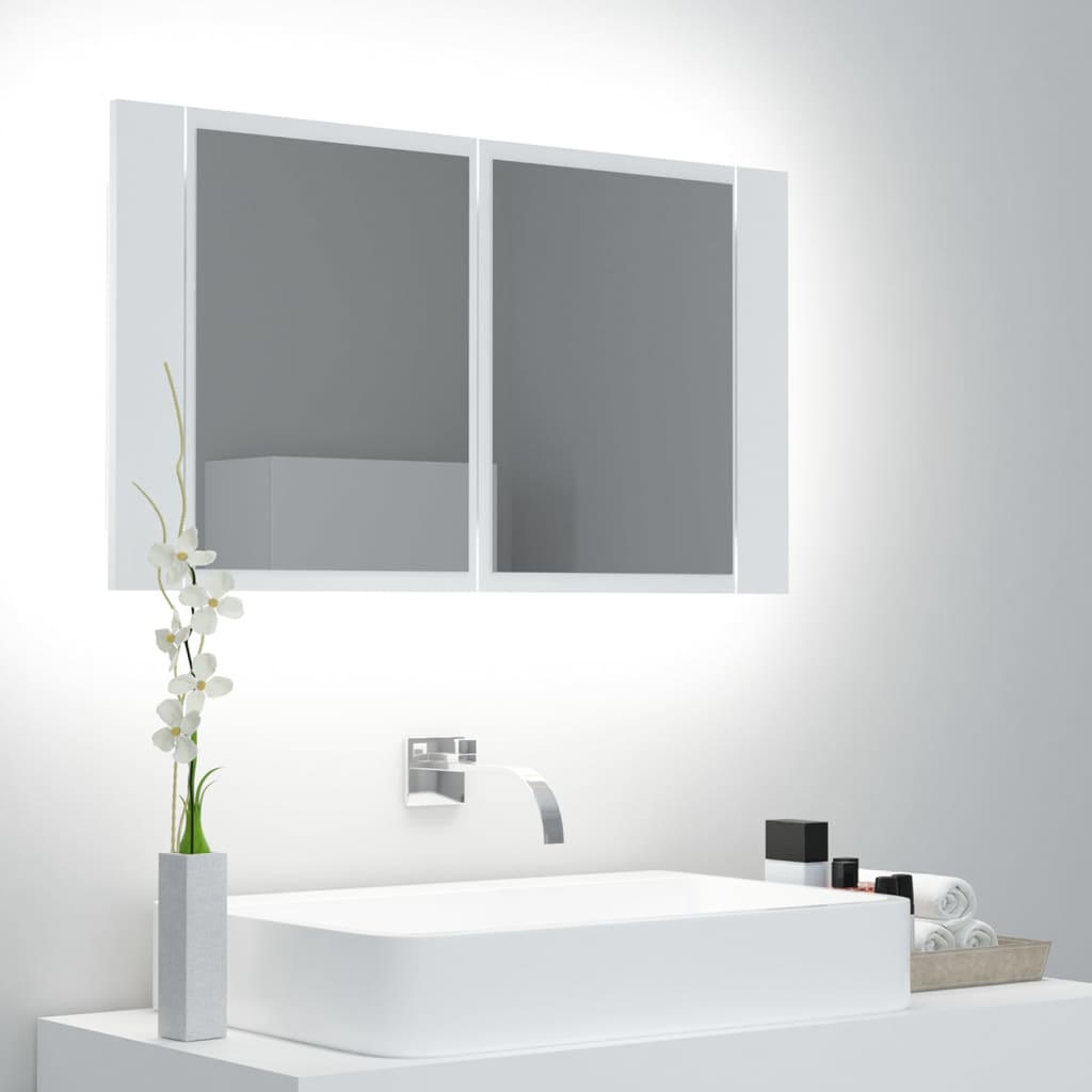 Armoire de toilette LED avec miroir blanc 80x12x45 cm acrylique