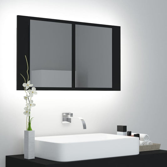 Armoire de toilette LED avec miroir de salle de bain noir 80x12x45 cm acrylique