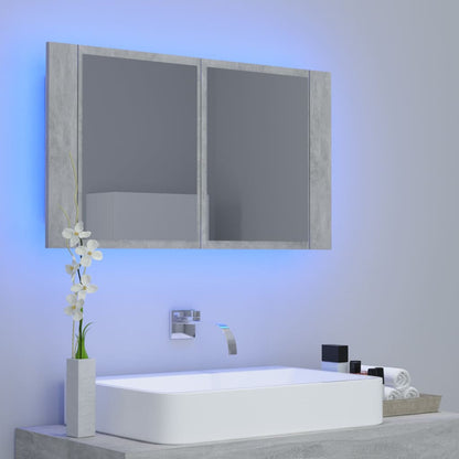 Armoire de toilette LED avec miroir de salle de bain gris béton 80x12x45 cm acrylique