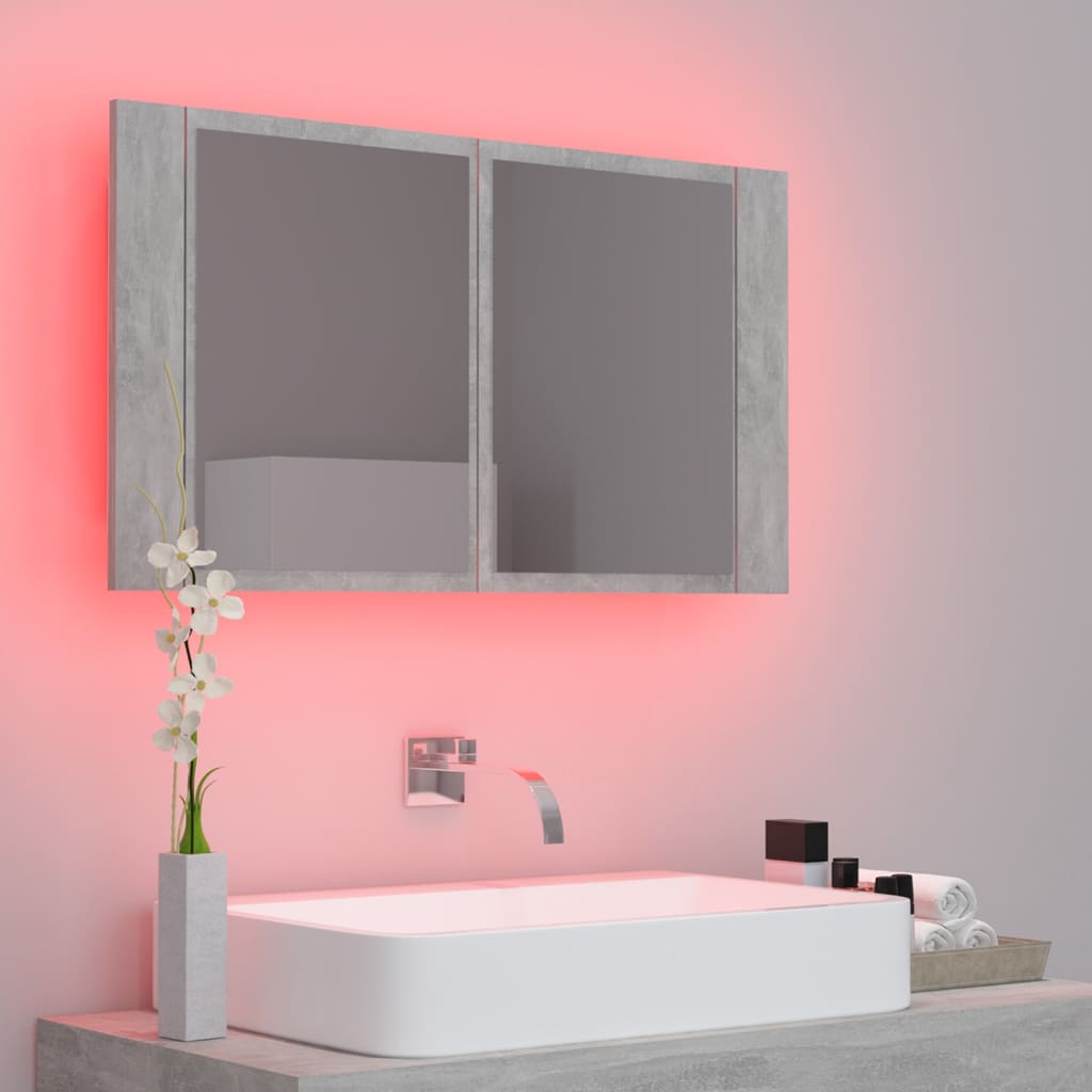 Armoire de toilette LED avec miroir de salle de bain gris béton 80x12x45 cm acrylique