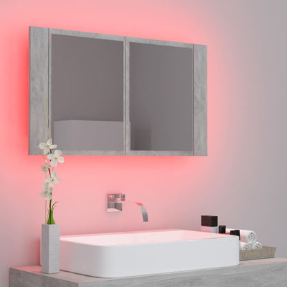 Armoire de toilette LED avec miroir de salle de bain gris béton 80x12x45 cm acrylique