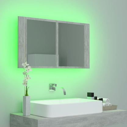 Armoire de toilette LED avec miroir de salle de bain gris béton 80x12x45 cm acrylique