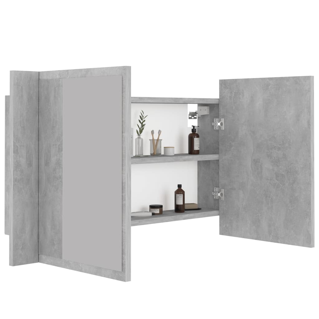 Armoire de toilette LED avec miroir de salle de bain gris béton 80x12x45 cm acrylique