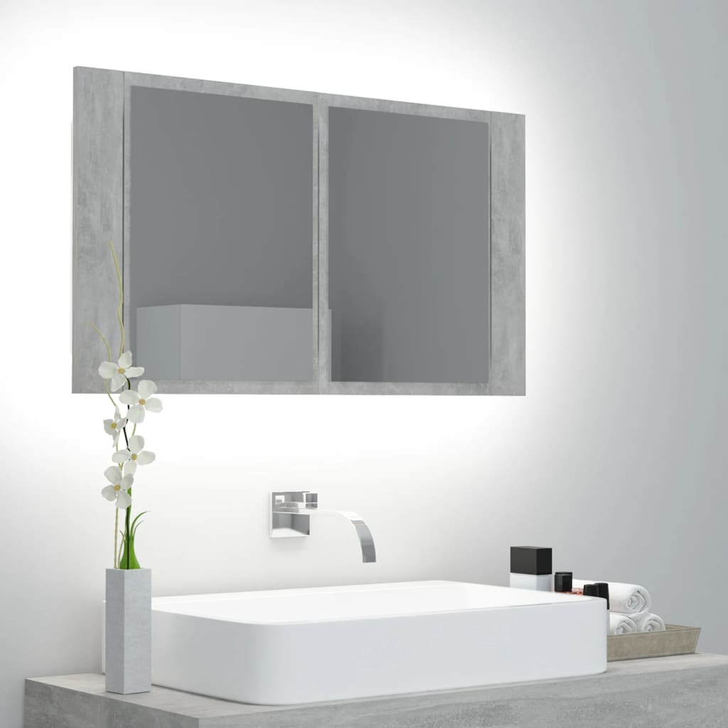 Armoire de toilette LED avec miroir de salle de bain gris béton 80x12x45 cm acrylique