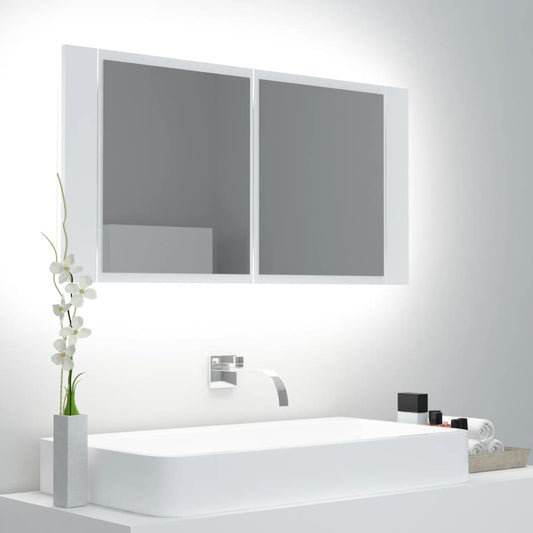 Armoire de toilette LED avec miroir blanc 90x12x45 cm acrylique