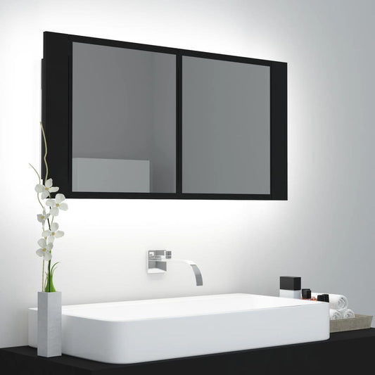 Armoire de toilette LED avec miroir noir 90x12x45 cm acrylique