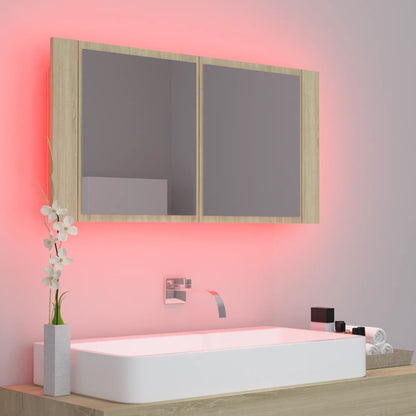 Armoire de toilette LED avec miroir de salle de bain Chêne Sonoma 90x12x45 cm acrylique