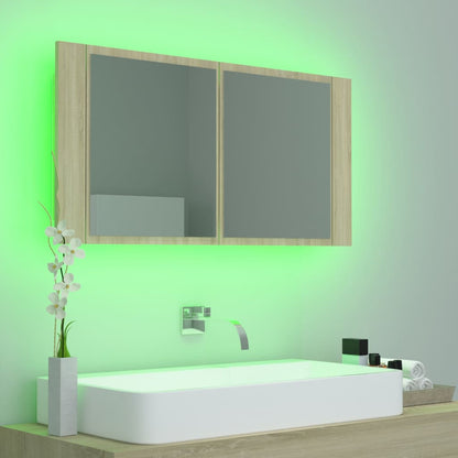 Armoire de toilette LED avec miroir de salle de bain Chêne Sonoma 90x12x45 cm acrylique