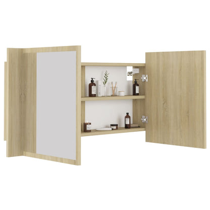 Armoire de toilette LED avec miroir de salle de bain Chêne Sonoma 90x12x45 cm acrylique