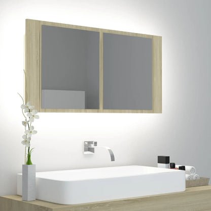 Armoire de toilette LED avec miroir de salle de bain Chêne Sonoma 90x12x45 cm acrylique