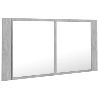 LED-Bad-Spiegelschrank Betongrau 90x12x45 cm Acryl