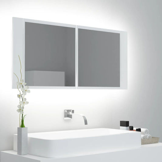 Armoire de toilette LED avec miroir blanc 100x12x45 cm acrylique