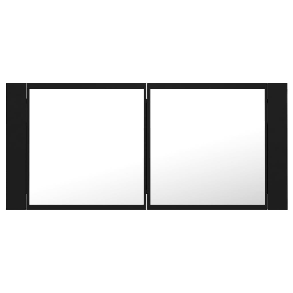 Armoire de toilette LED avec miroir noir 100x12x45 cm acrylique