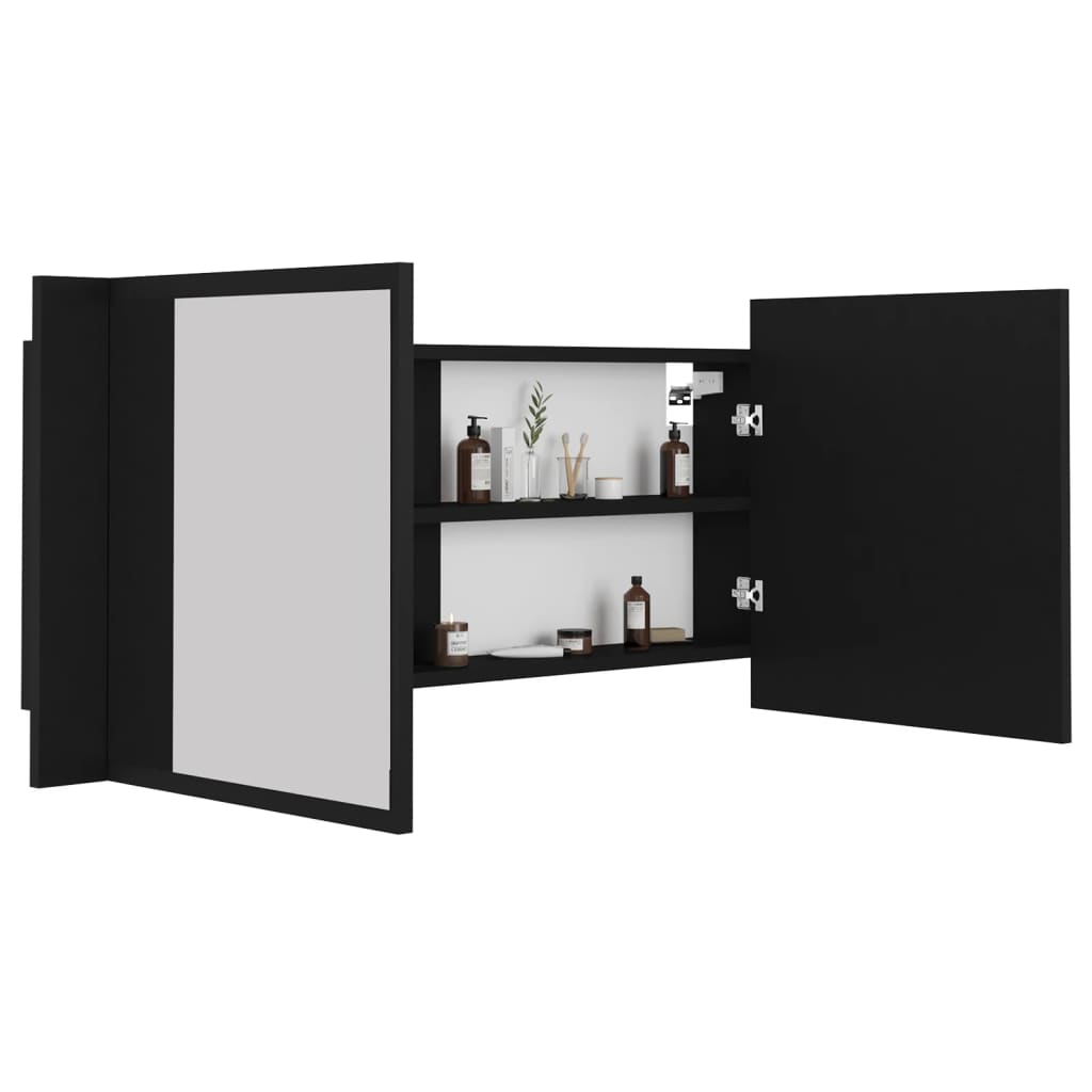 Armoire de toilette LED avec miroir noir 100x12x45 cm acrylique