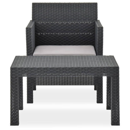 2-tlg. Garten-Lounge-Set mit Auflage PP Rattan Anthrazit