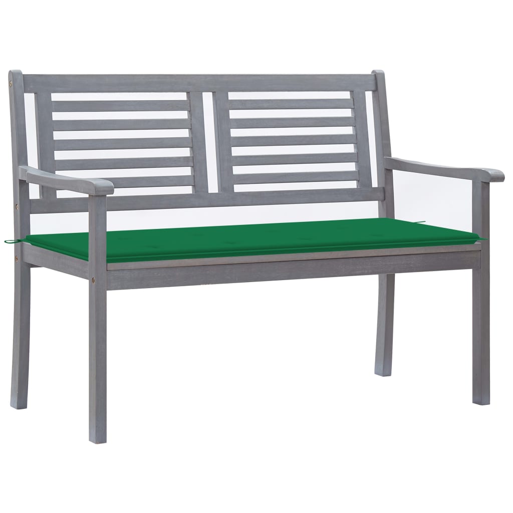 Banc de jardin 2 places avec coussin 120 cm bois d'eucalyptus gris