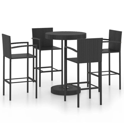 5-tlg. Gartenbar-Set Poly Rattan Schwarz