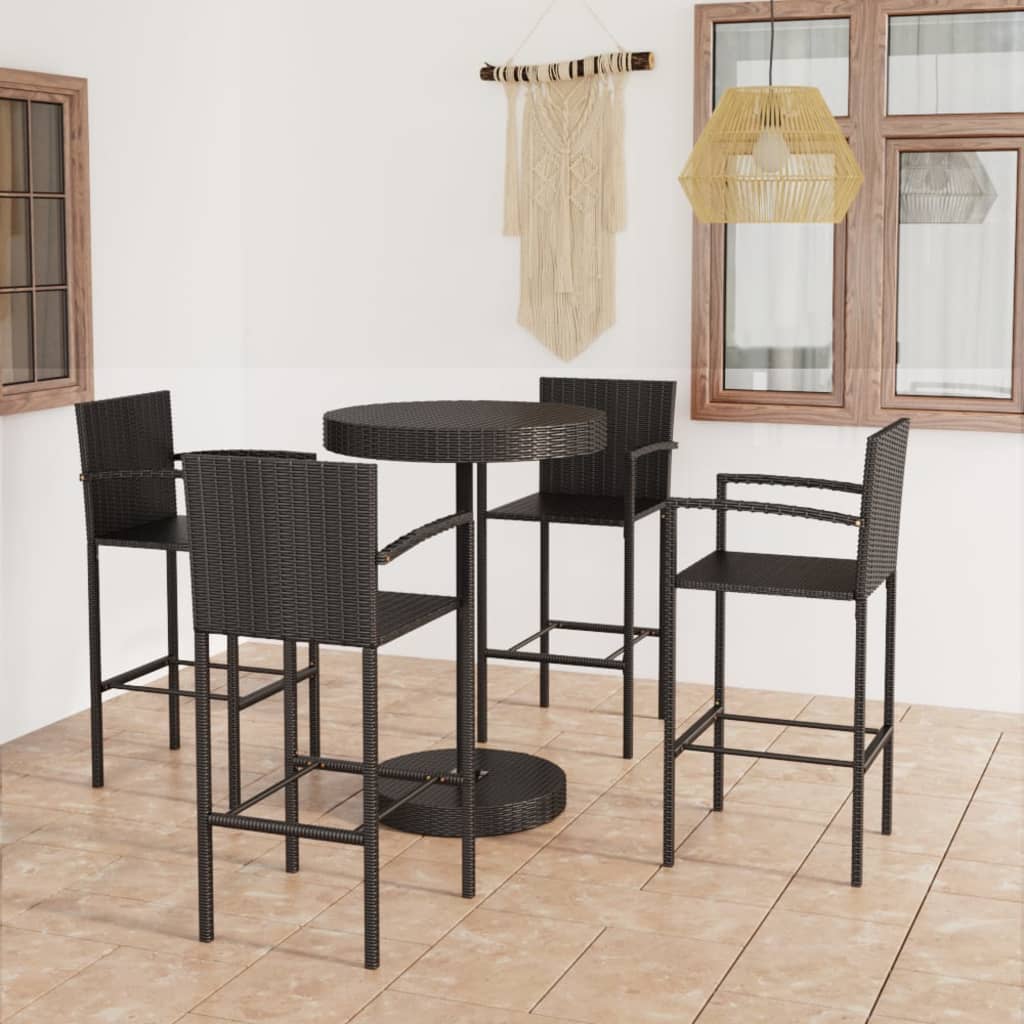 5-tlg. Gartenbar-Set Poly Rattan Schwarz