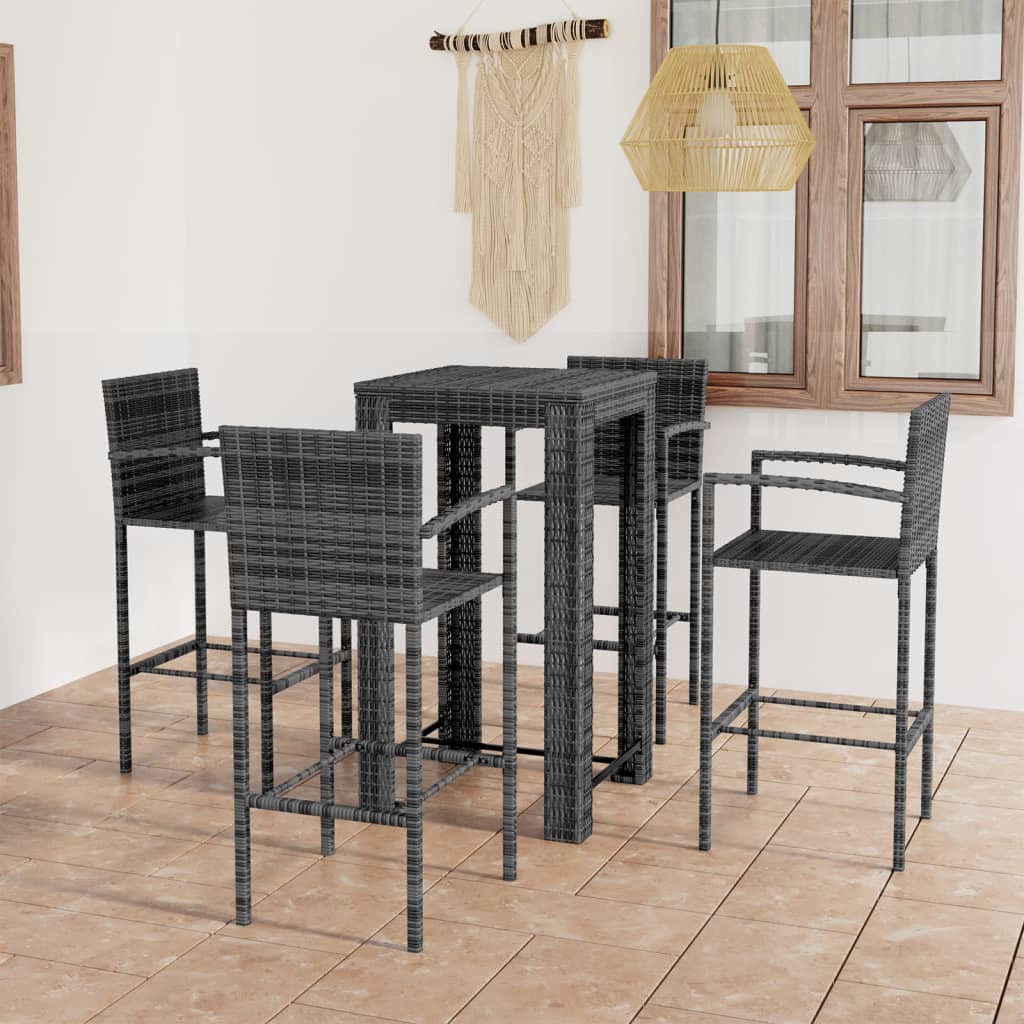 5-tlg. Garten-Bar-Set mit Armlehnen Poly Rattan Grau