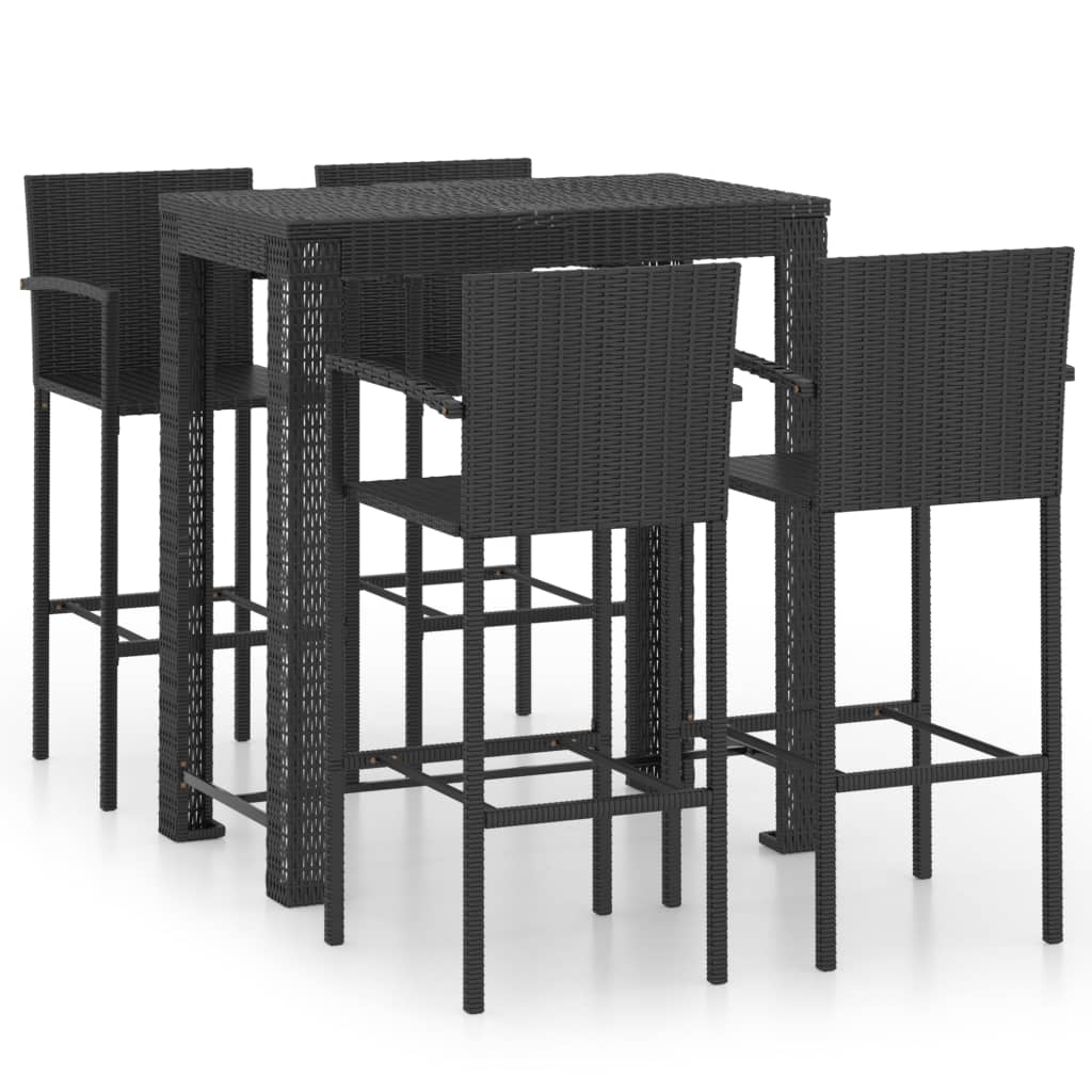 5-tlg. Garten-Bar-Set mit Armlehnen Poly Rattan Schwarz