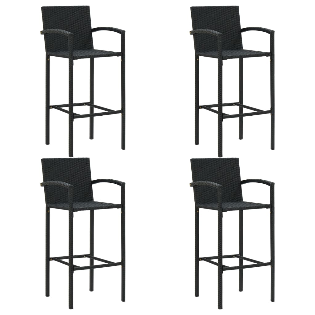 5-tlg. Garten-Bar-Set mit Armlehnen Poly Rattan Schwarz