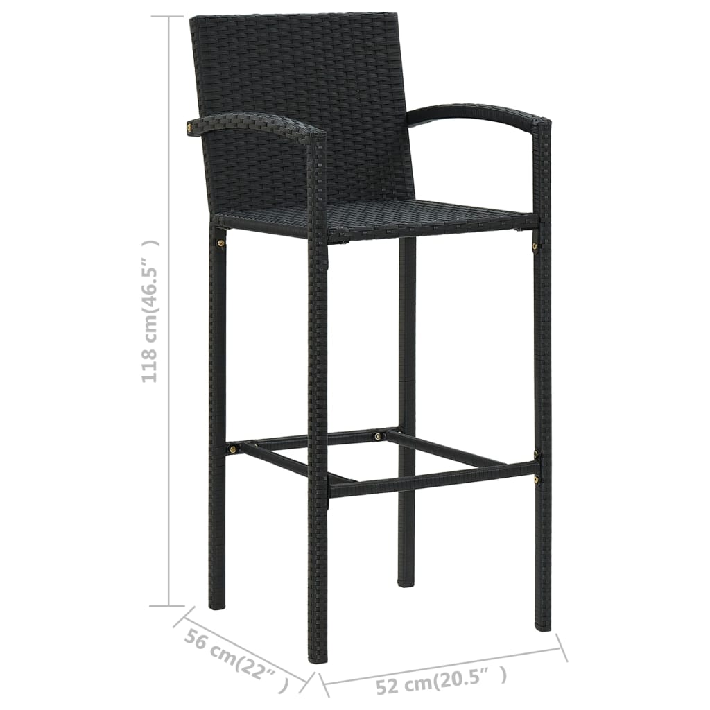 5-tlg. Garten-Bar-Set mit Armlehnen Poly Rattan Schwarz