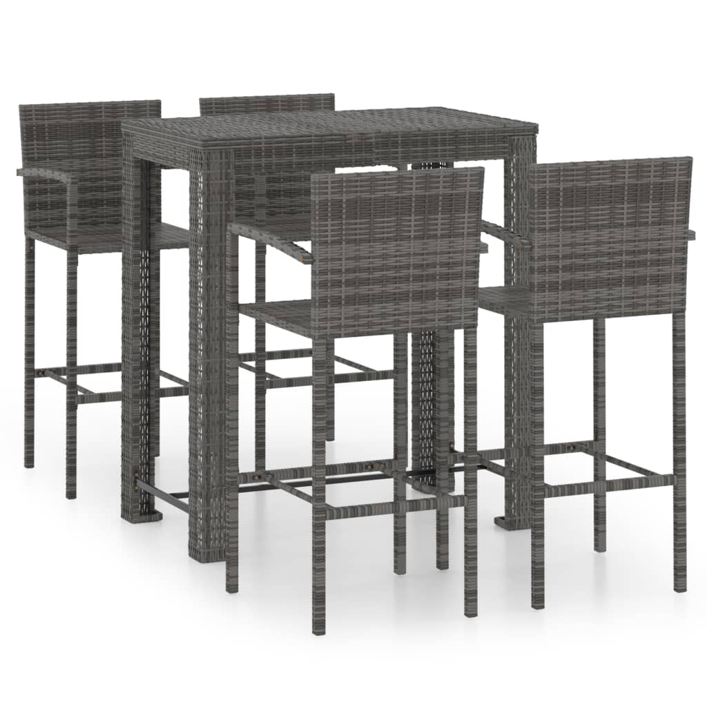 5-tlg. Garten-Bar-Set mit Armlehnen Poly Rattan Grau