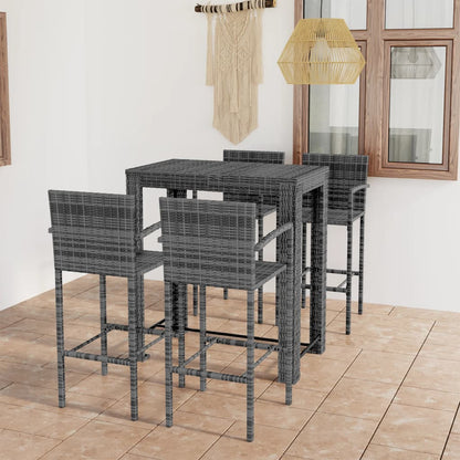 5-tlg. Garten-Bar-Set mit Armlehnen Poly Rattan Grau