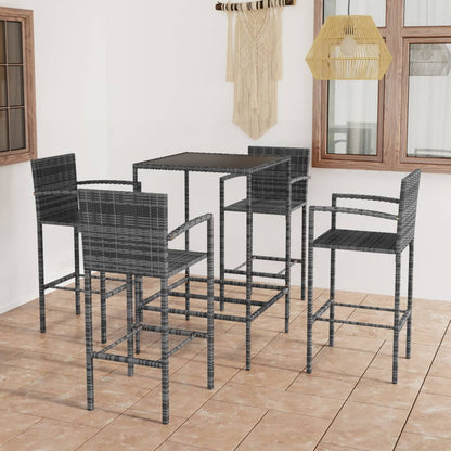 5-tlg. Gartenbar-Set Poly Rattan Grau