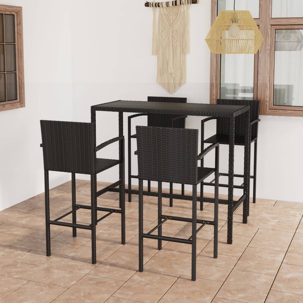 5-tlg. Gartenbar-Set Poly Rattan Schwarz