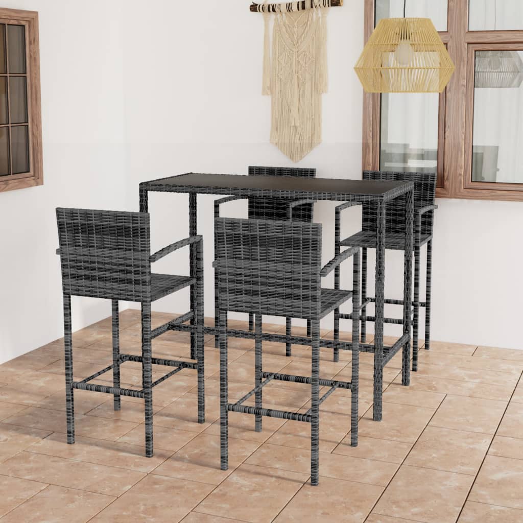 5-tlg. Gartenbar-Set Poly Rattan Grau