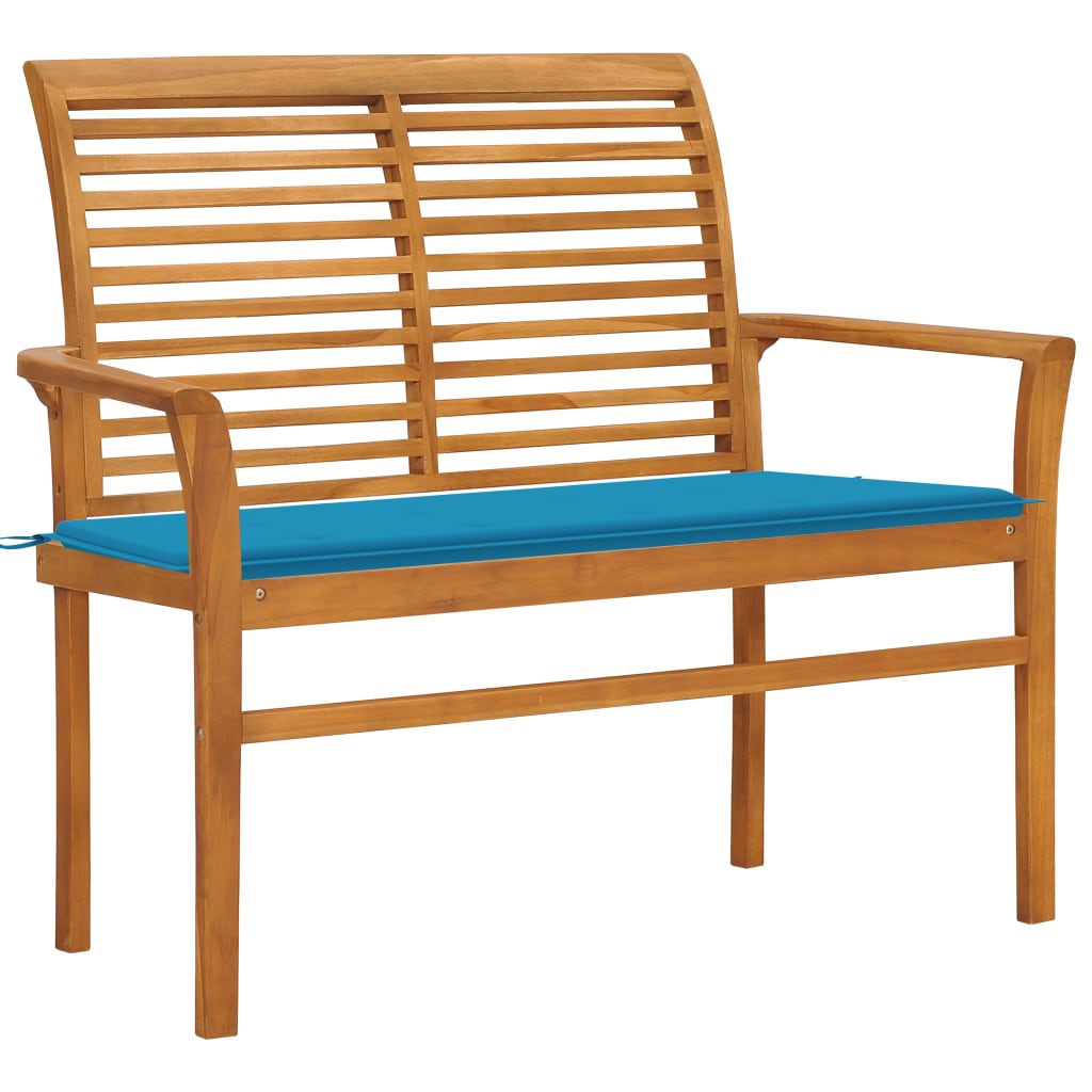 Banc de jardin avec coussin bleu 112 cm en bois de teck massif