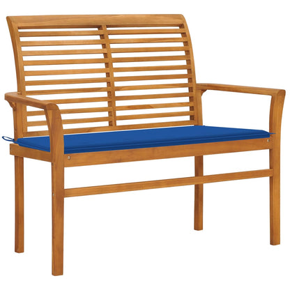 Banco de jardín con cojín azul royal 112 cm de madera maciza de teca