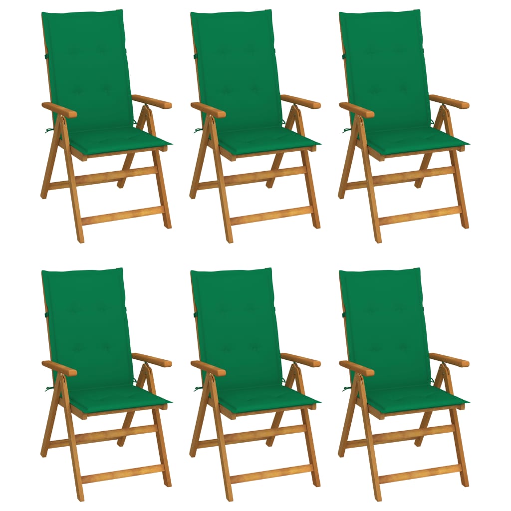 Chaises de jardin pliantes 6 pièces avec coussins en bois d'acacia massif