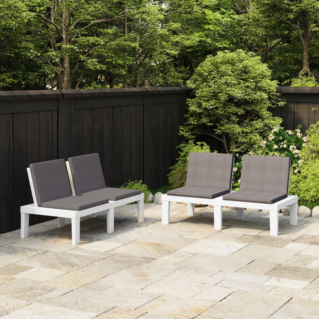 Bancs de jardin avec coussins 2 pièces Plastique blanc.