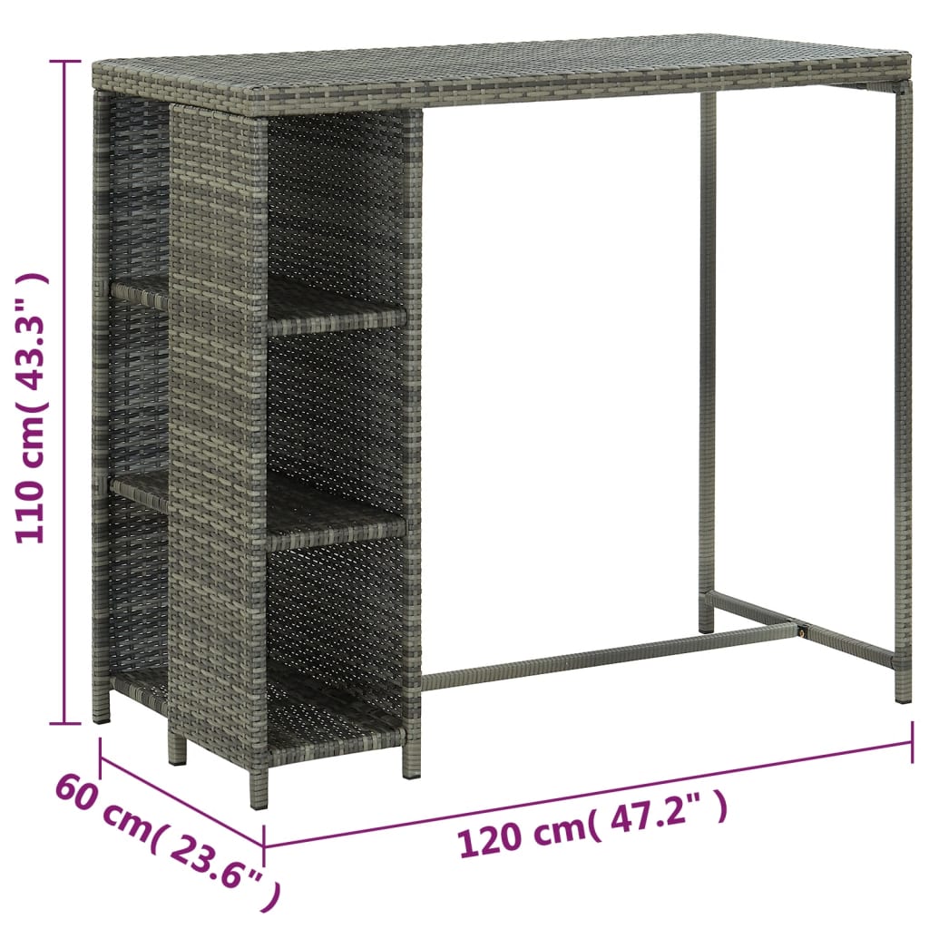 5-tlg. Gartenbar-Set mit Kissen Poly Rattan Grau