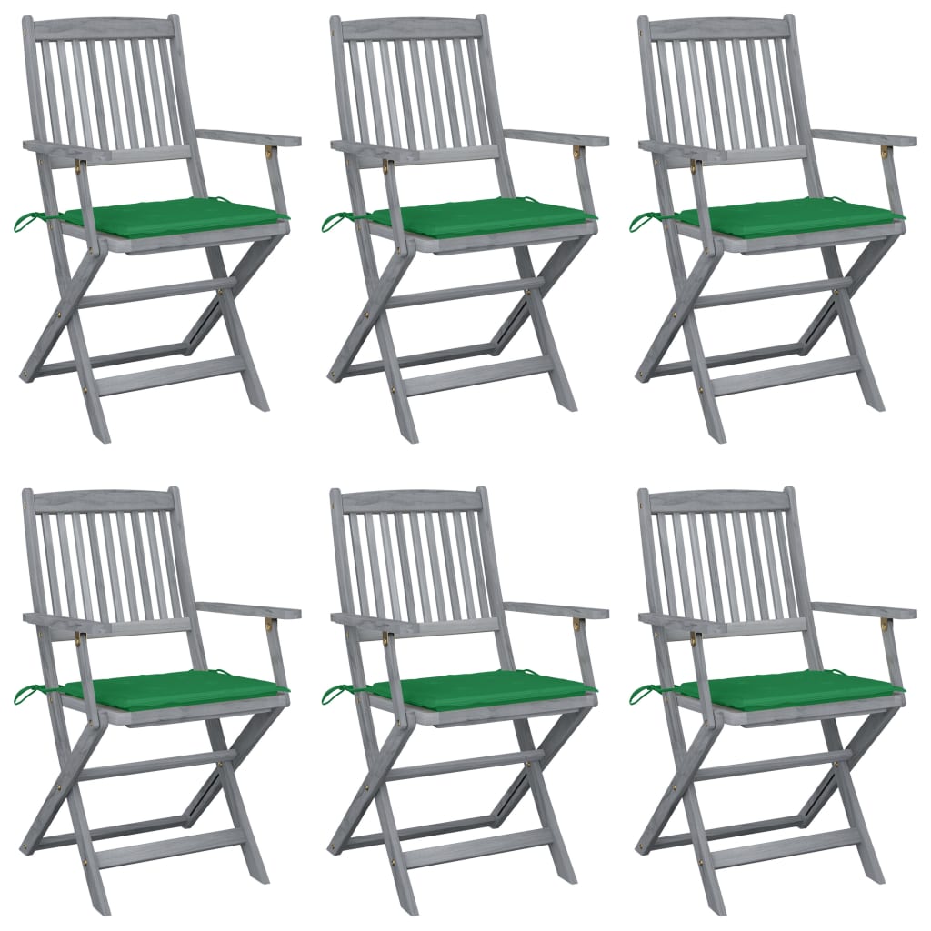 Chaises de jardin pliantes 6 pièces avec coussins d'assise en bois d'acacia massif