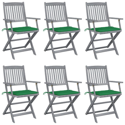 Chaises de jardin pliantes 6 pièces avec coussins d'assise en bois d'acacia massif